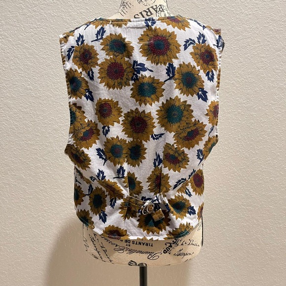 Carolina Colours Sunflower Print Sleeveless Button Front Vest Women's Size L - Picture 2 of 8